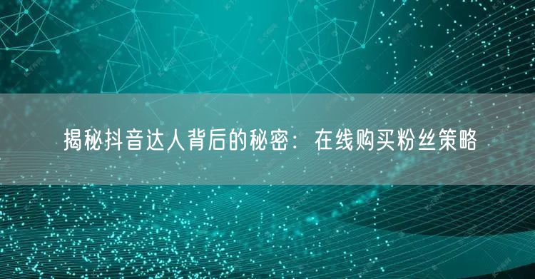 揭秘抖音达人背后的秘密：在线购买粉丝策略